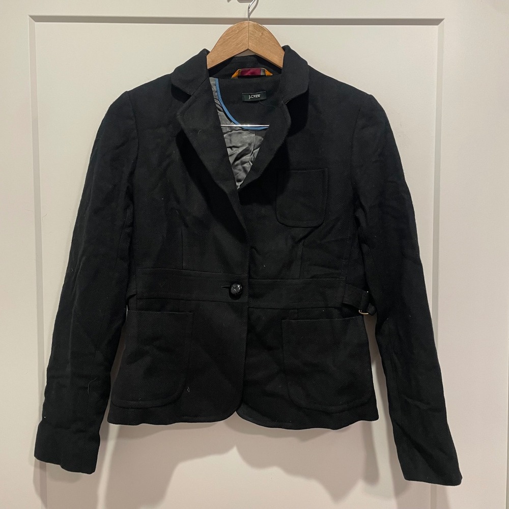 J.Crew Robert Noble Scottish Wool Blazer Jacket Black Women 4 Single Button Coat